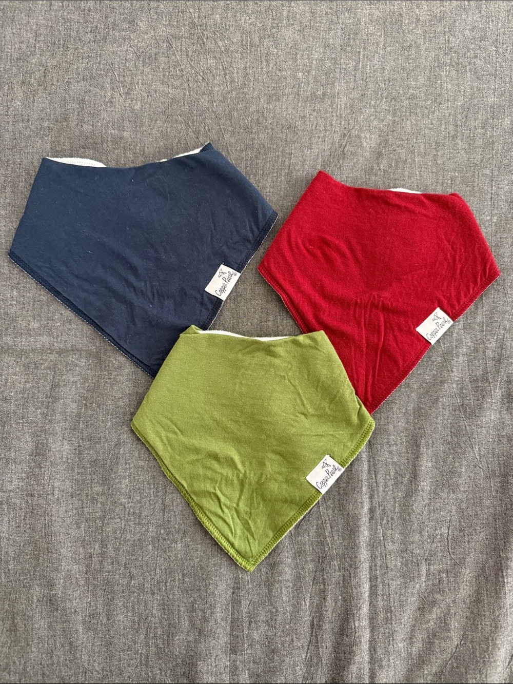 Copper Pearl bandana bibs solids trio - Navy, Red, Olive